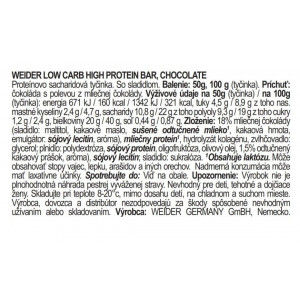 Weider Low Carb High Protein 40% Pločica, 50 g chocolate 