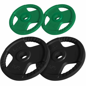 Gorilla Sports set od gumenih naplataka od lijevanog željeza GRIP 30 KG (2x10kg 2x5kg) / 51mm 