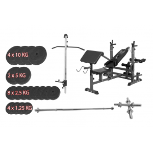 Gorilla Sports Gyronetics Univerzalna multi-kosa klupa + 90KG set utega 