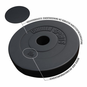 Gorilla Sports Olympic cementni disk obložen plastikom 1,25 kg - 15 kg 50 /51 mm 10 kg 10 kg 