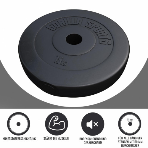 Gorilla Sports Olympic plastificirani cementni disk 1,25 kg - 15 kg 50 /51 mm 15 kg 15 kg Gorilla Sports Olympic plastificirani cementni disk 1,25 kg - 15 kg 50 /51 mm 15 kg 15 kg