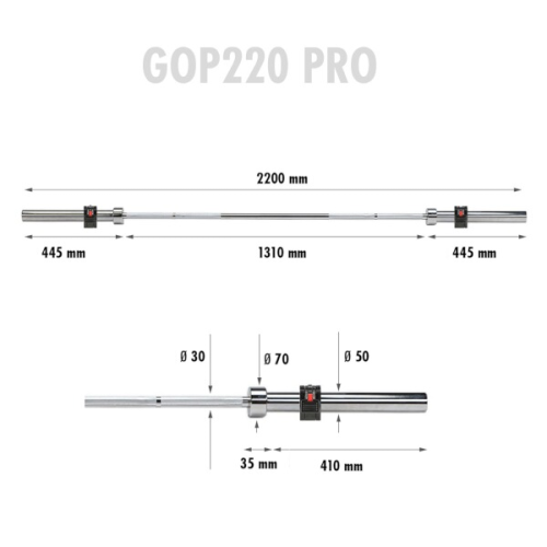 HMS olimpijska dvoručna osovina GOP220 Pro 220 cm x 50 mm 