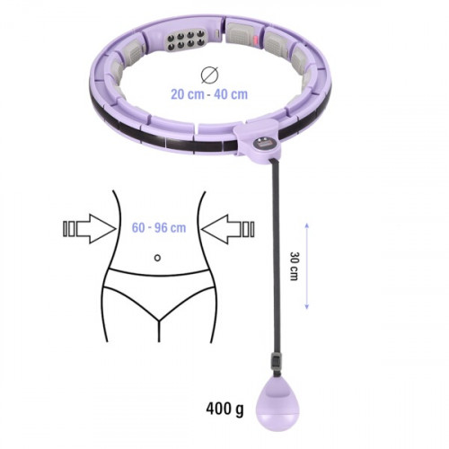 HMS Masažni hula hoop HHM13 s utegom, magnetima i kontra ljubičastom bojom 