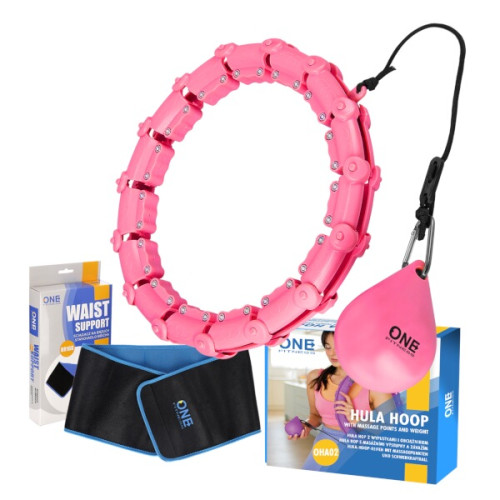 HMS Hula hoop set ONE Fitness OHA02 s utezima i pojasom za mršavljenje BR160 roza 