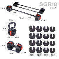 HMS Jednoručna / dvoručna varijabilna šipka SGR18 PRO SET 3u1 40 kg. 