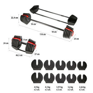 HMS Jednoručna / dvoručna varijabilna šipka SGR40 PRO SET 2u1 40 kg. 