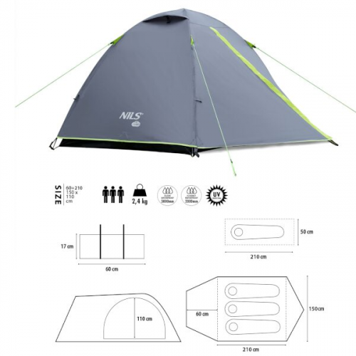 HMS Šator za kampiranje NILS Camp NC6004 Explorer sivi 