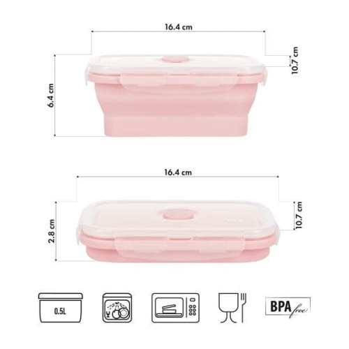 Ružičasta sklopiva kutija za ručak od 500 ml NILS CAMP posuda Ružičasta sklopiva kutija za ručak od 500 ml NILS CAMP posuda