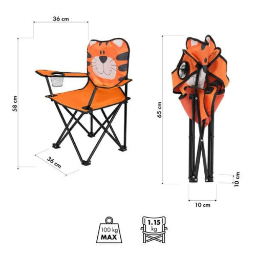 NILS Zabavna dječja sklopiva kamperska stolica NC3305 tigrasta 