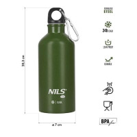 Zelena boca za vodu za planinarenje od nehrđajućeg čelika Nils Camp, 550 ml Zelena boca za vodu za planinarenje od nehrđajućeg čelika Nils Camp, 550 ml