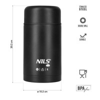 Crna termosica za hranu Nils Camp, 1000ml, težina 650g 