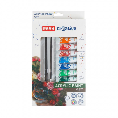 Spokey Akrylové barvy 12 ml SET - 12 barev, 2 štětce, paleta Spokey Akrylové barvy 12 ml SET - 12 barev, 2 štětce, paleta