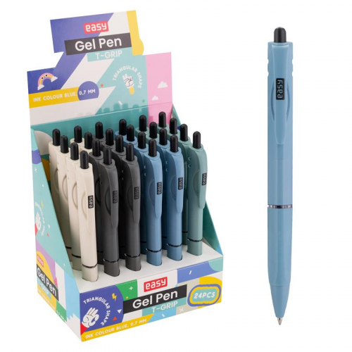 Spokey EASY T-GRIP Trojhranné kuličkové gelové pero, modrá náplň, 0,7 mm, 24 ks v balení, šedé-krémové-modré-zelené Spokey EASY T-GRIP Trojhranné kuličkové gelové pero, modrá náplň, 0,7 mm, 24 ks v balení, šedé-krémové-modré-zelené