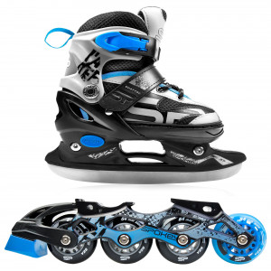 Spokey QUATTRO 4IN1 Klizaljke crno-sivo-plave, podesive, ABEC7 Carbon, vel. 38-41 (prikaz, ostalo). 