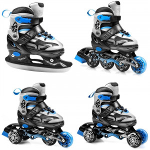 Spokey QUATTRO 4IN1 Klizaljke crno-sivo-plave, podesive, ABEC7 Carbon, vel. 38-41 (prikaz, ostalo). 